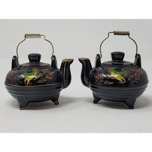 Vintage 60s Hand Painted Rooster Tea Pot Kettle Salt And Pepper Shakers‎